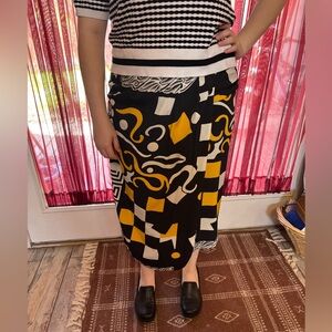 Vintage Black and Yellow Geometric Skirt